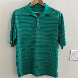 PGA Tour Green and Black Striped Polo Shirt
